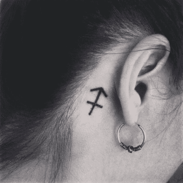 Detail Sagittarius Tattoo Behind Ear Nomer 2