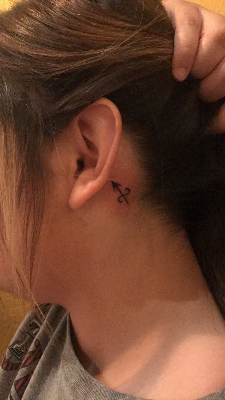Detail Sagittarius Tattoo Behind Ear Nomer 3