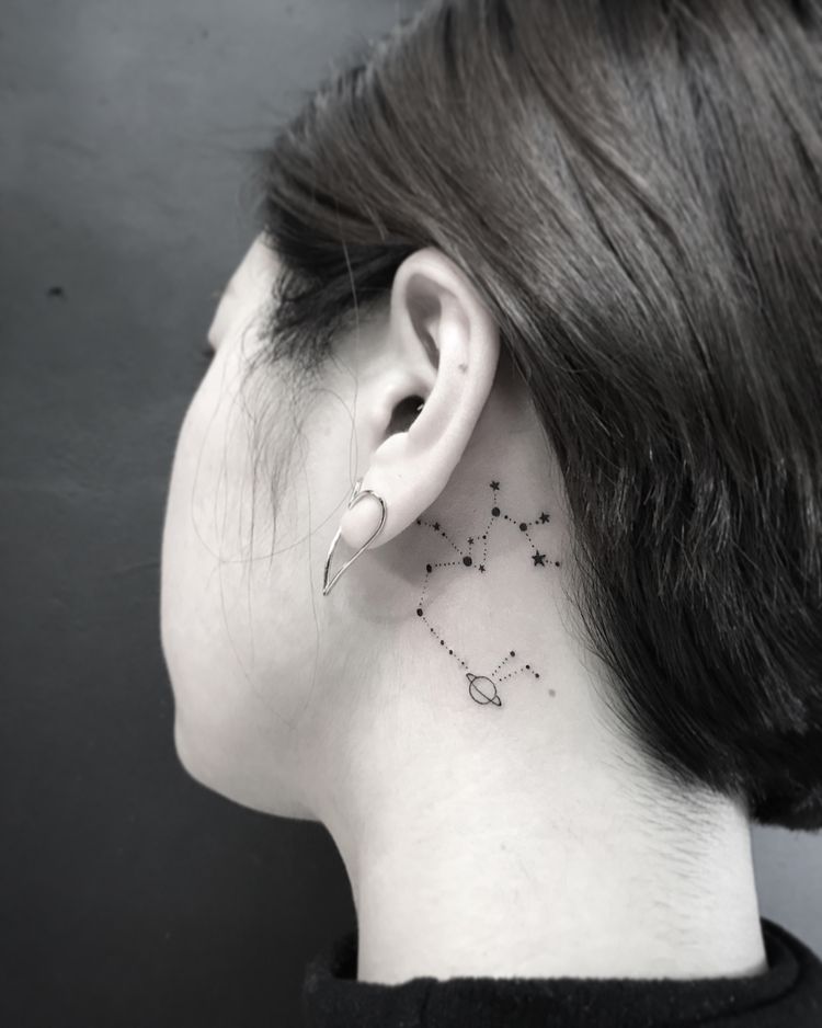 Detail Sagittarius Tattoo Behind Ear Nomer 4