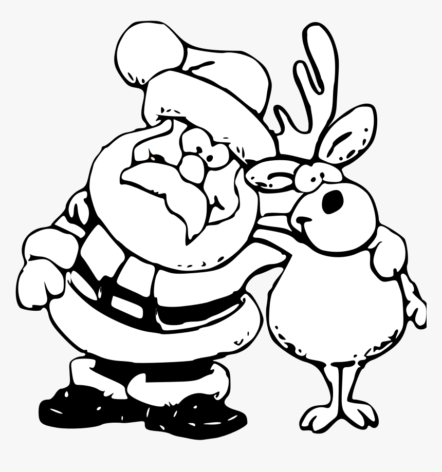 Santa And Reindeer Clipart Black And White - KibrisPDR