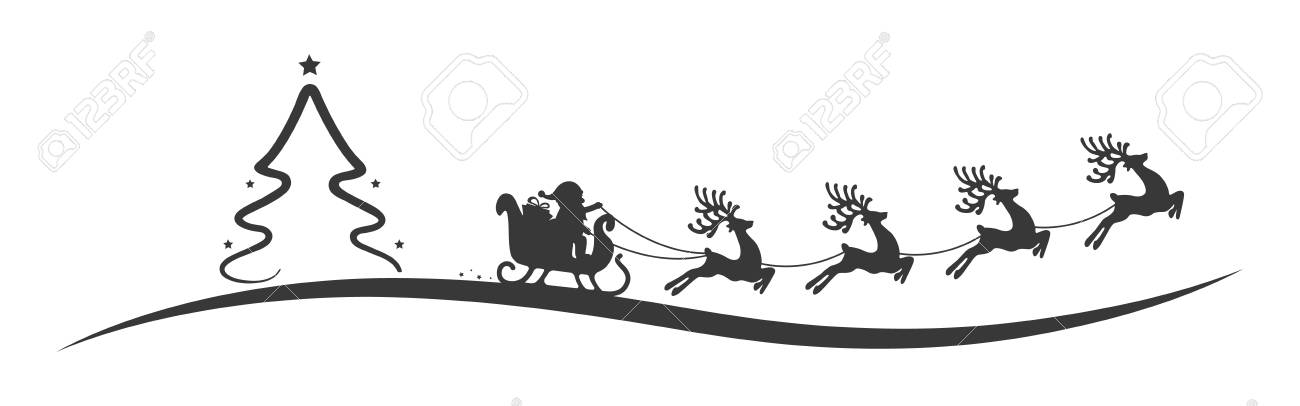 Detail Santa And Reindeer Clipart Black And White Nomer 28