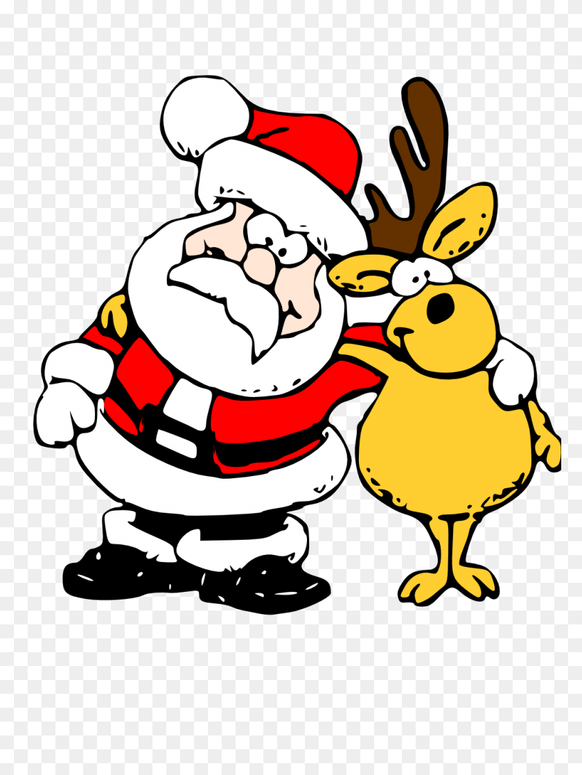 Detail Santa And Reindeer Clipart Black And White Nomer 31