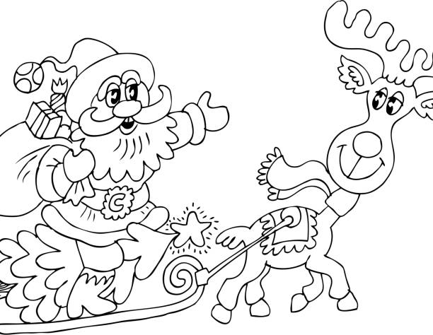 Detail Santa And Reindeer Clipart Black And White Nomer 33