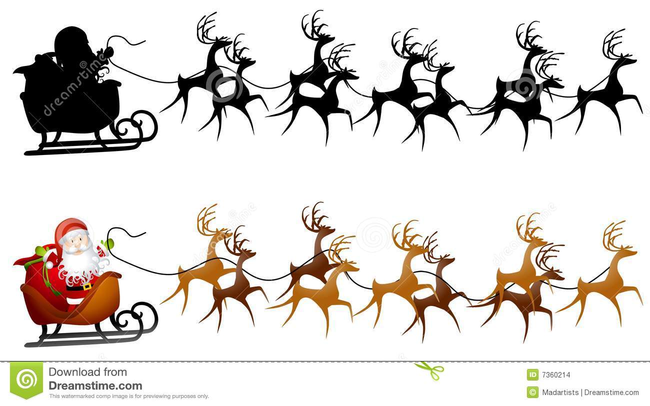 Detail Santa Sleigh And Reindeer Clipart Nomer 43