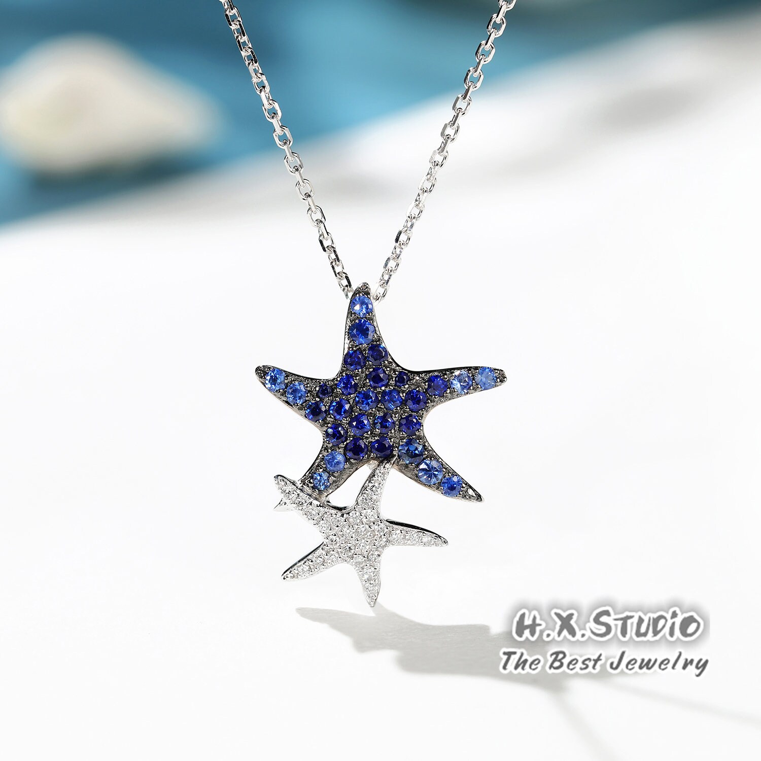 Detail Sapphire Starfish Necklace Nomer 7