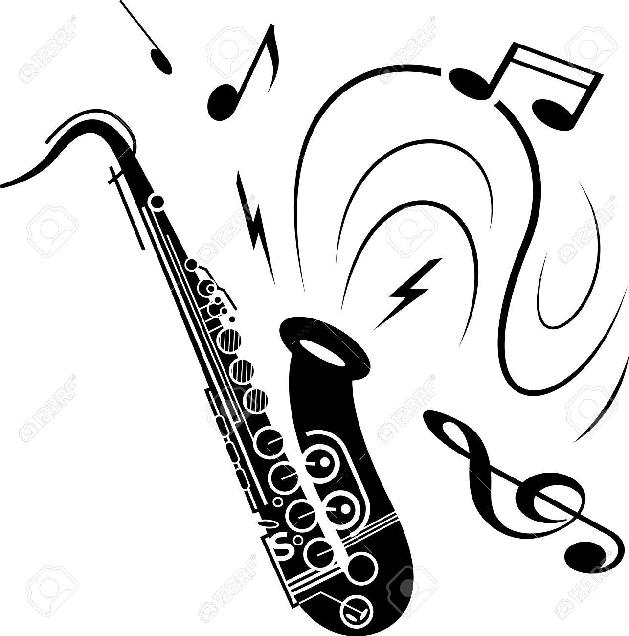 Detail Saxophone Clipart Black And White Nomer 25