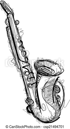 Detail Saxophone Clipart Black And White Nomer 44