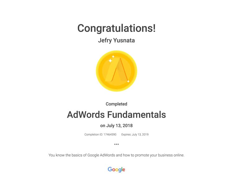 Detail Sertifikasi Google Ads Nomer 19