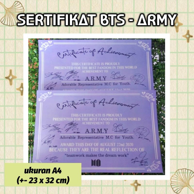 Detail Sertifikat Army Bts Asli Nomer 27