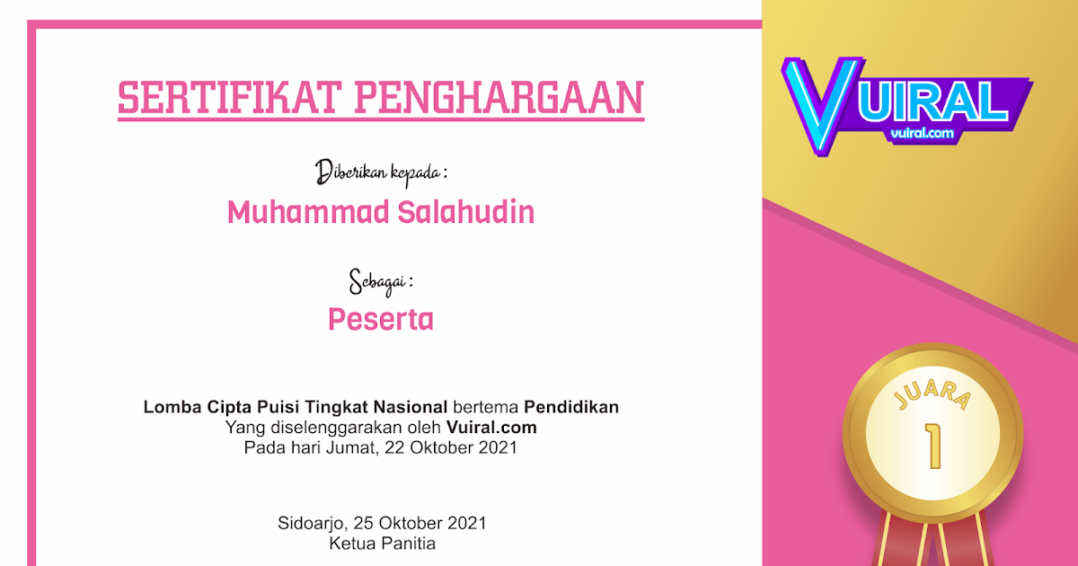 Detail Sertifikat Lomba Puisi Nomer 13