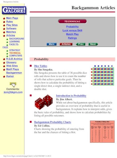 Detail Backgammon Probabilities Nomer 32