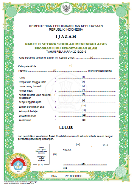 Detail Download Blangko Ijazah Paket C Kosong Nomer 13