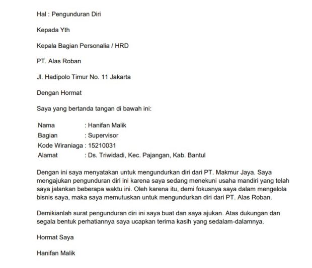 Detail Download Contoh Surat Pengunduran Diri Nomer 21