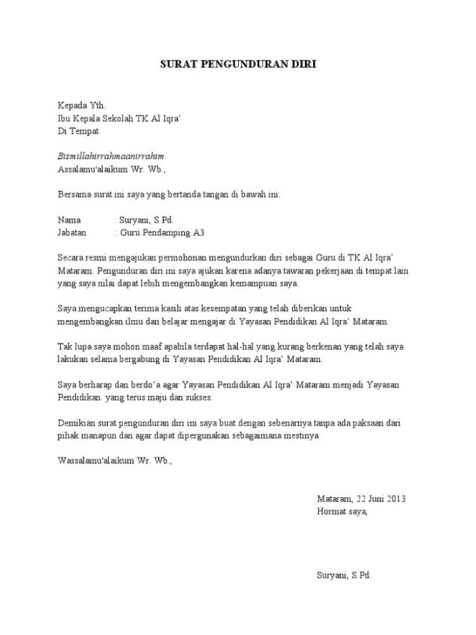 Detail Download Contoh Surat Pengunduran Diri Nomer 44
