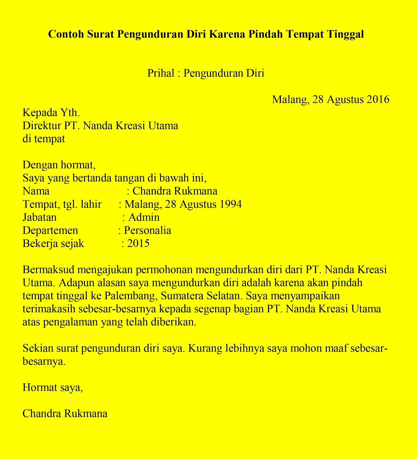 Detail Download Contoh Surat Pengunduran Diri Nomer 47
