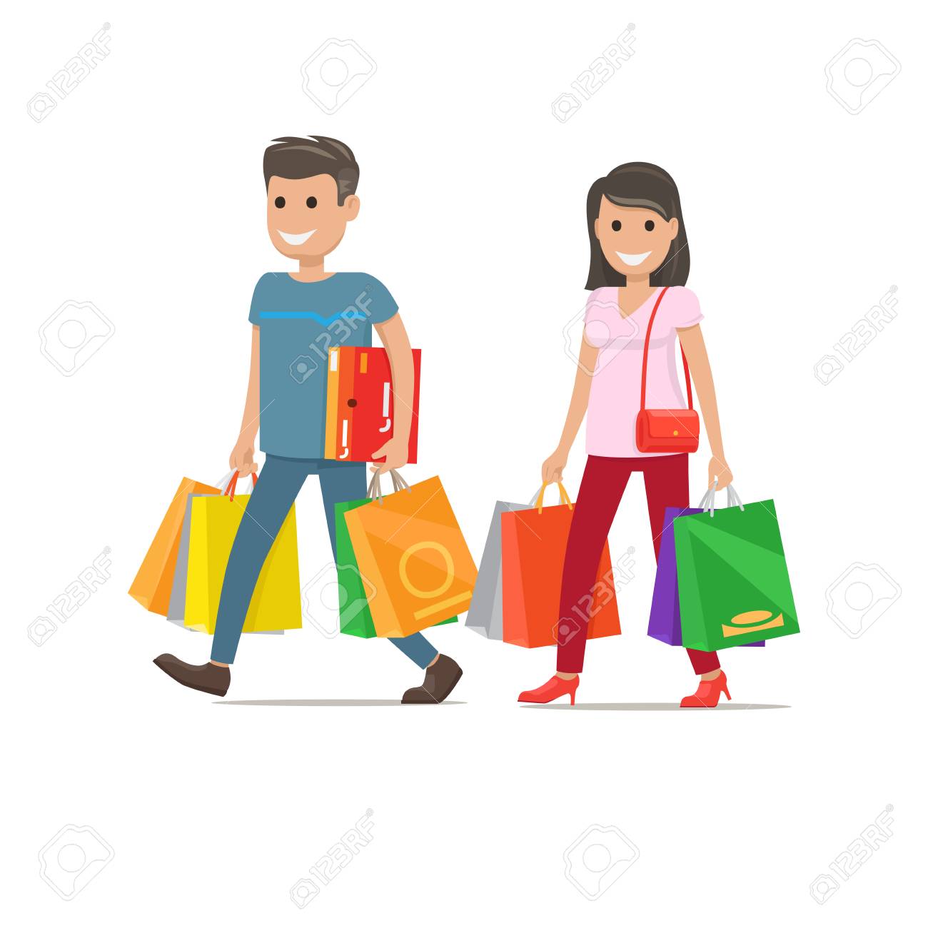 They like to go shopping. Cartoon шоппинг. Шоппинг рисунок. Поход по магазинам. Иллюстрация пара с покупками.