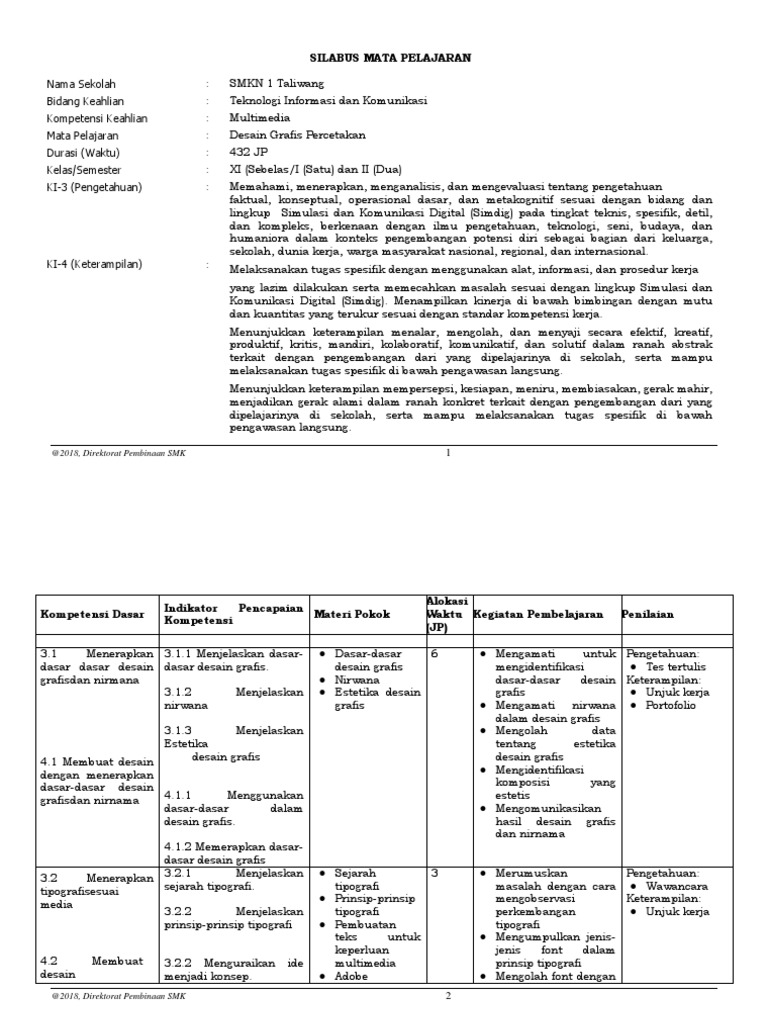 Silabus Desain Grafis Percetakan - KibrisPDR