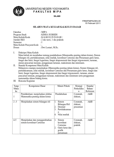 Silabus Matematika Dasar - KibrisPDR