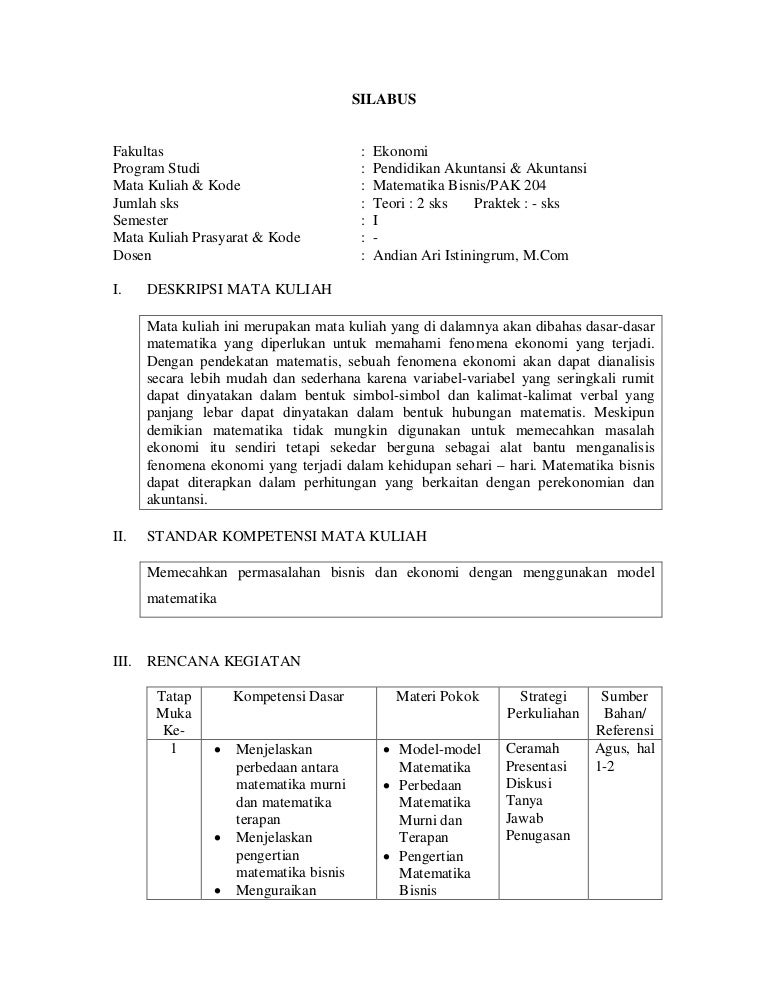 Detail Silabus Matematika Dasar Nomer 25