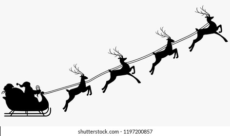 Detail Silhouette Of Santa Sleigh And Reindeer Nomer 10