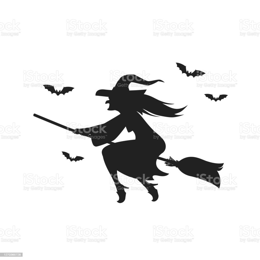 Detail Silhouette Of Witch Flying On Broom Nomer 16