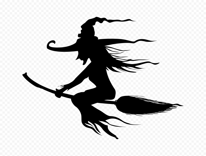 Detail Silhouette Of Witch Flying On Broom Nomer 25