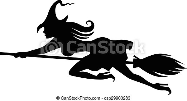 Detail Silhouette Of Witch Flying On Broom Nomer 31