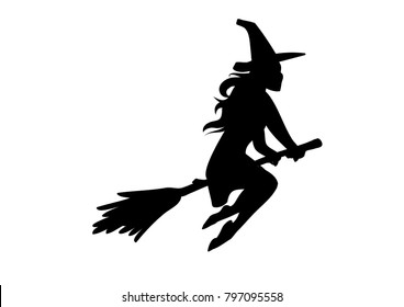 Detail Silhouette Of Witch Flying On Broom Nomer 56