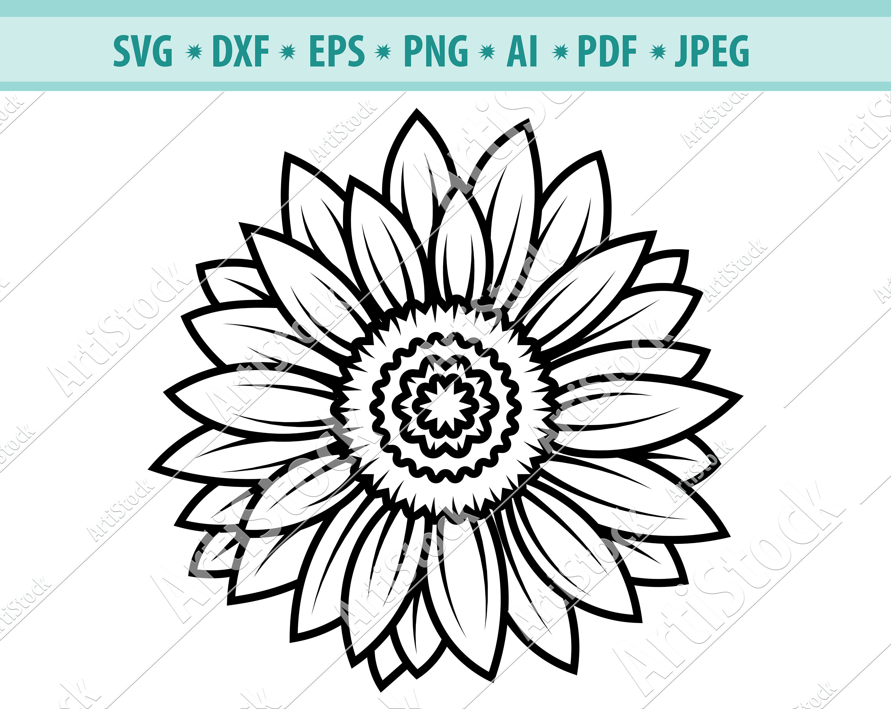 Detail Silhouette Sunflower Clipart Black And White Nomer 48