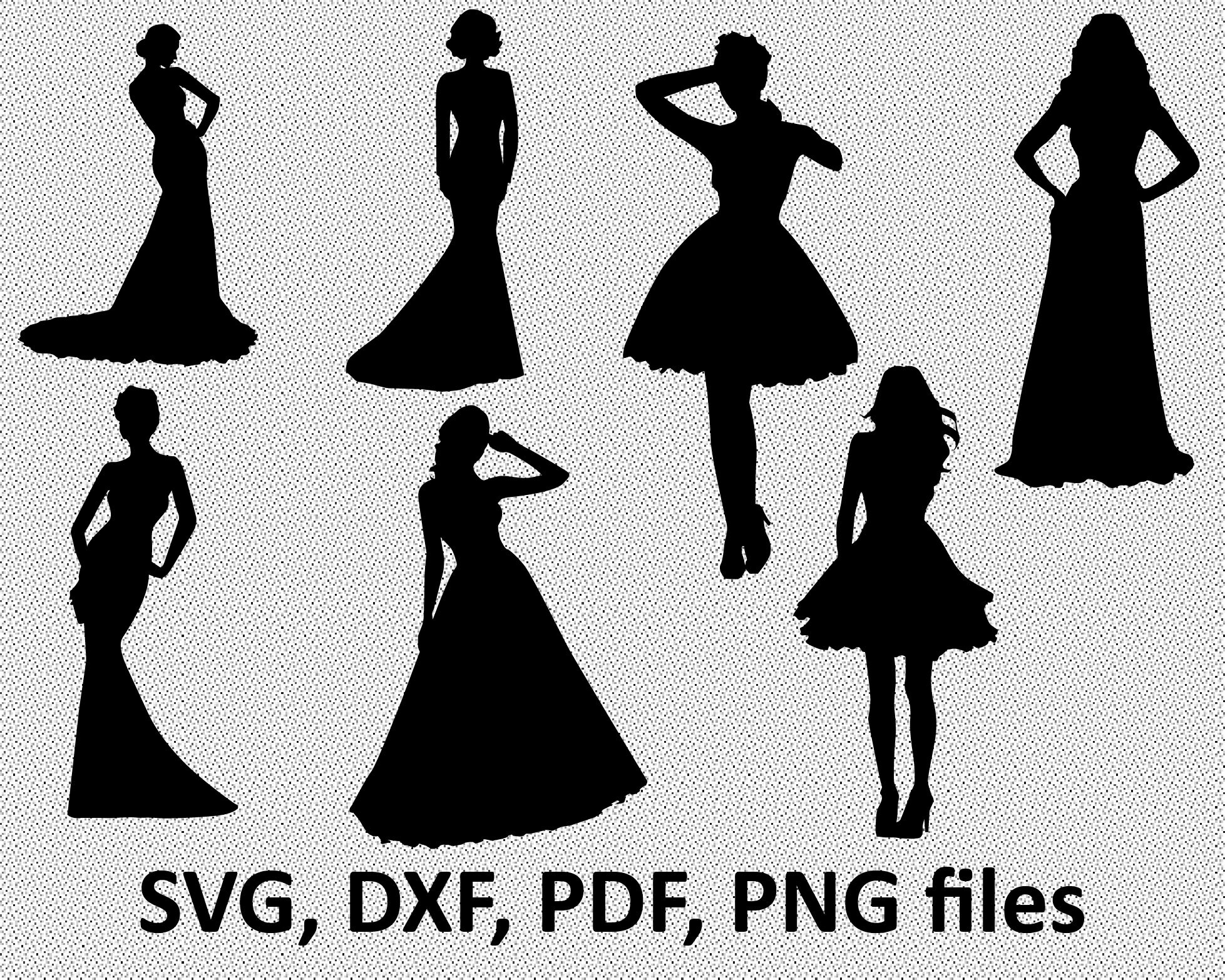 Detail Silhouette Wedding Dress Clipart Nomer 17