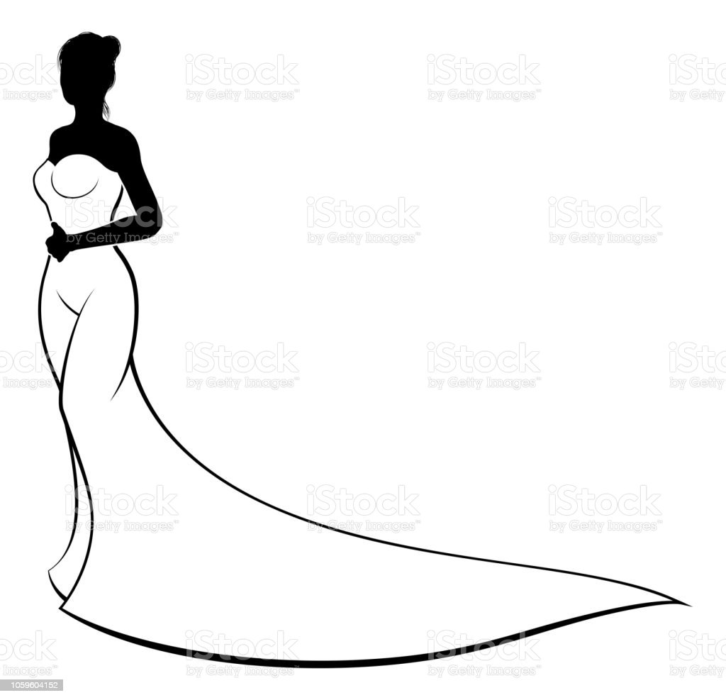 Detail Silhouette Wedding Dress Clipart Nomer 40