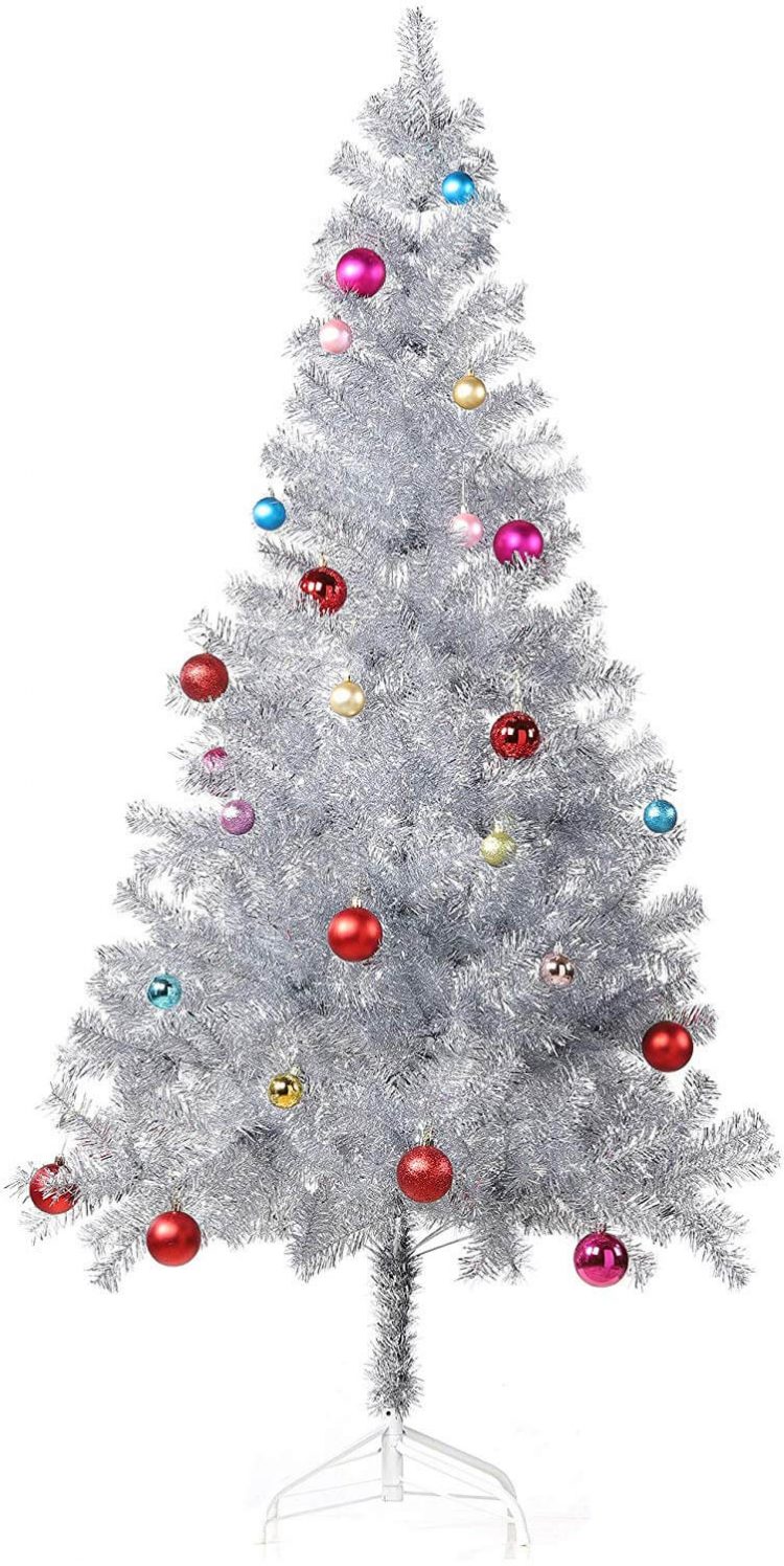 Detail Silver Tinsel Tree With Color Wheel Nomer 31