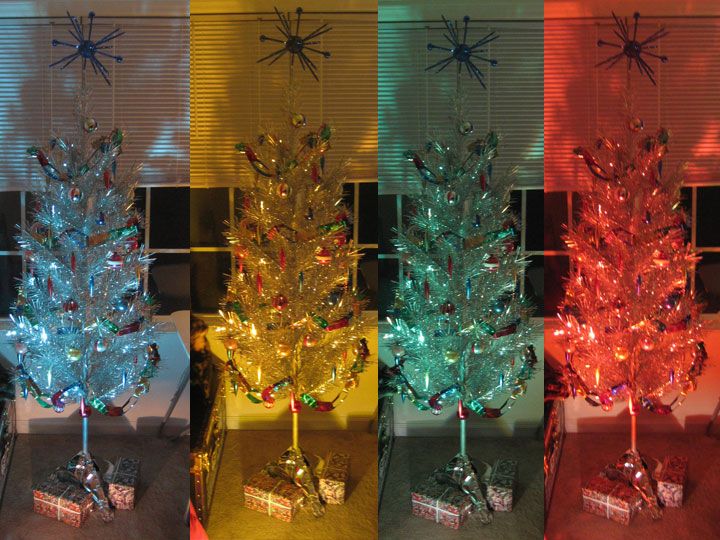 Detail Silver Tinsel Tree With Color Wheel Nomer 10
