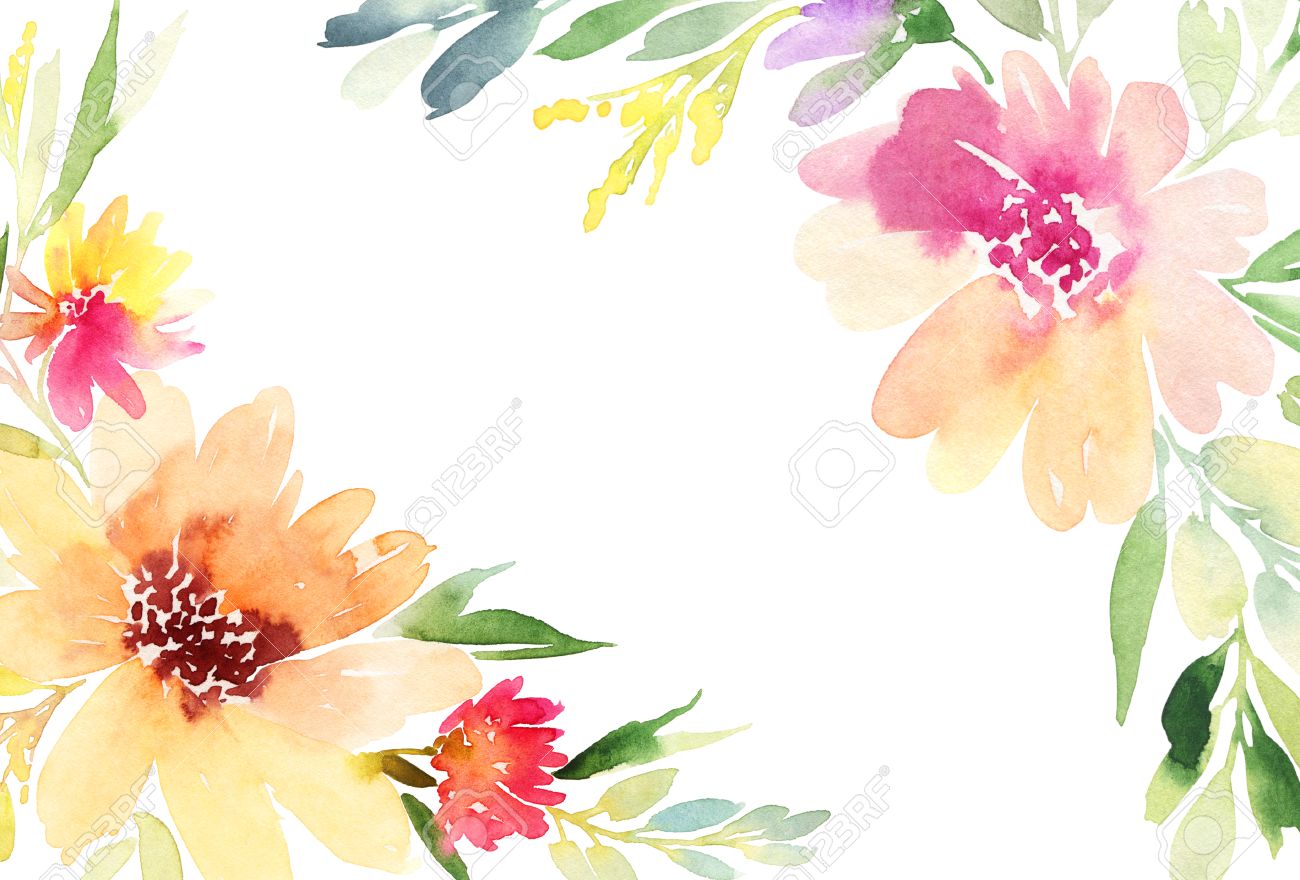 Detail Watercolor Flowers Background Nomer 16