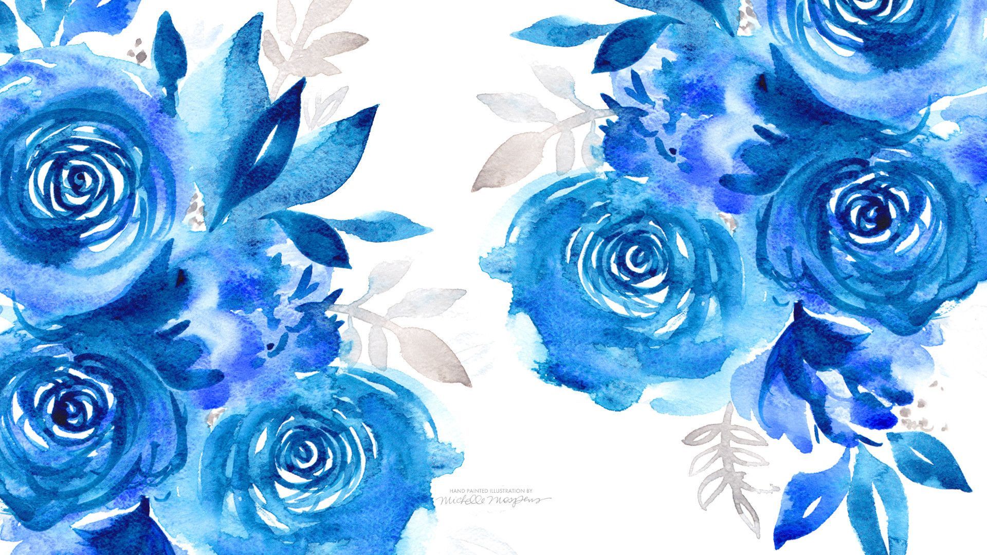 Detail Watercolor Flowers Blue Nomer 26