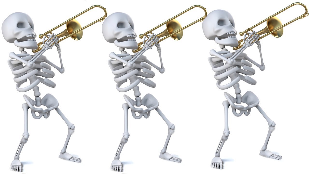 Detail Skeleton Playing Trombone Nomer 2