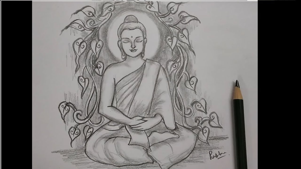 Detail Sketch Buddha Pencil Drawing Nomer 11