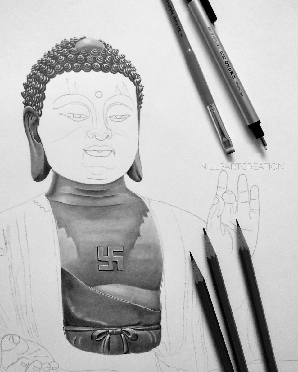 Detail Sketch Buddha Pencil Drawing Nomer 53