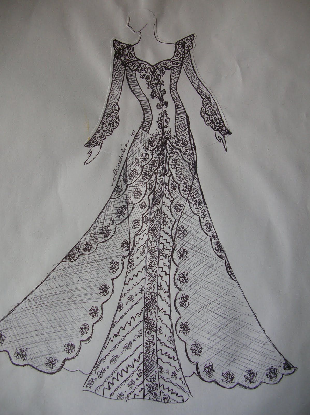Detail Sketsa Desain Gaun Nomer 32