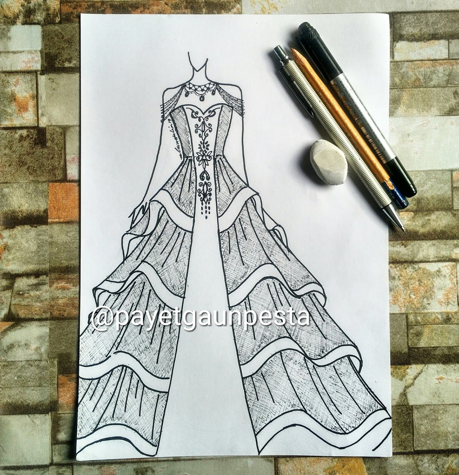 Detail Sketsa Desain Gaun Pengantin Nomer 17