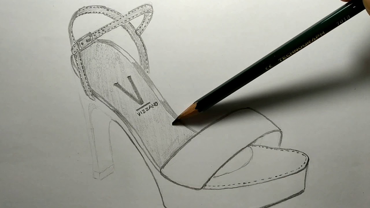 Detail Sketsa Desain Sepatu Wanita High Heels Nomer 43