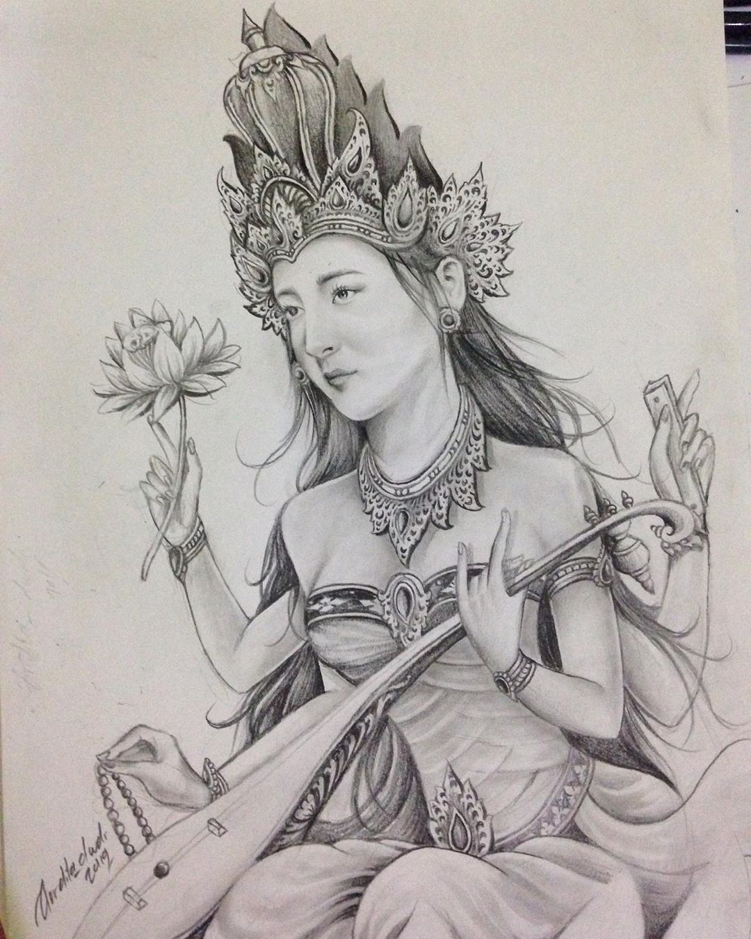 Detail Sketsa Dewi Saraswati Nomer 2