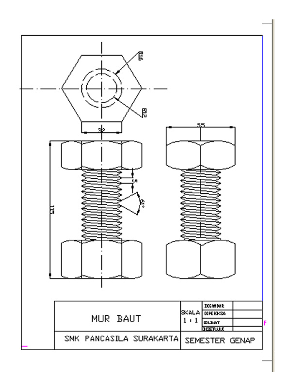 Detail Sketsa Gambar Baut Dan Mur Nomer 6