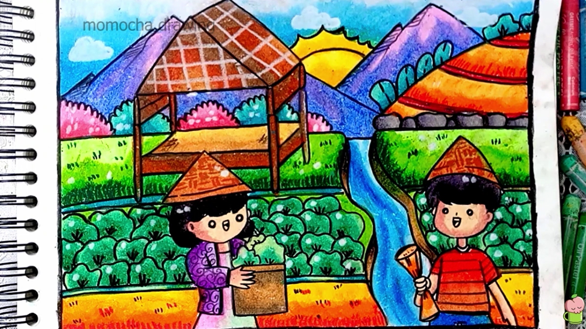 Detail Sketsa Gambar Mewarnai Sawah Nomer 27