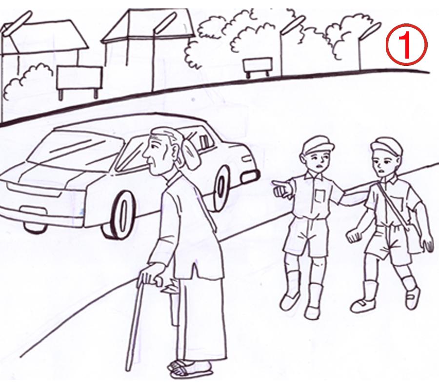 Detail Sketsa Gambar Nenek Menyeberang Jalan Pada Zebracross Nomer 43
