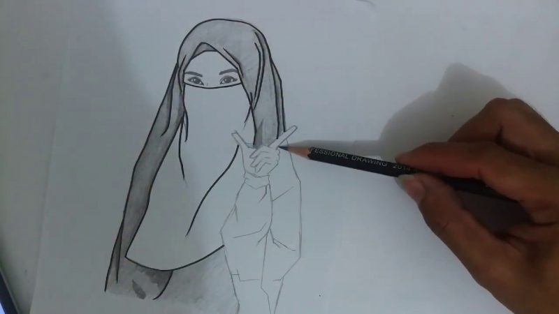 Detail Sketsa Gambar Orang Berhijab Yang Mudah Nomer 18