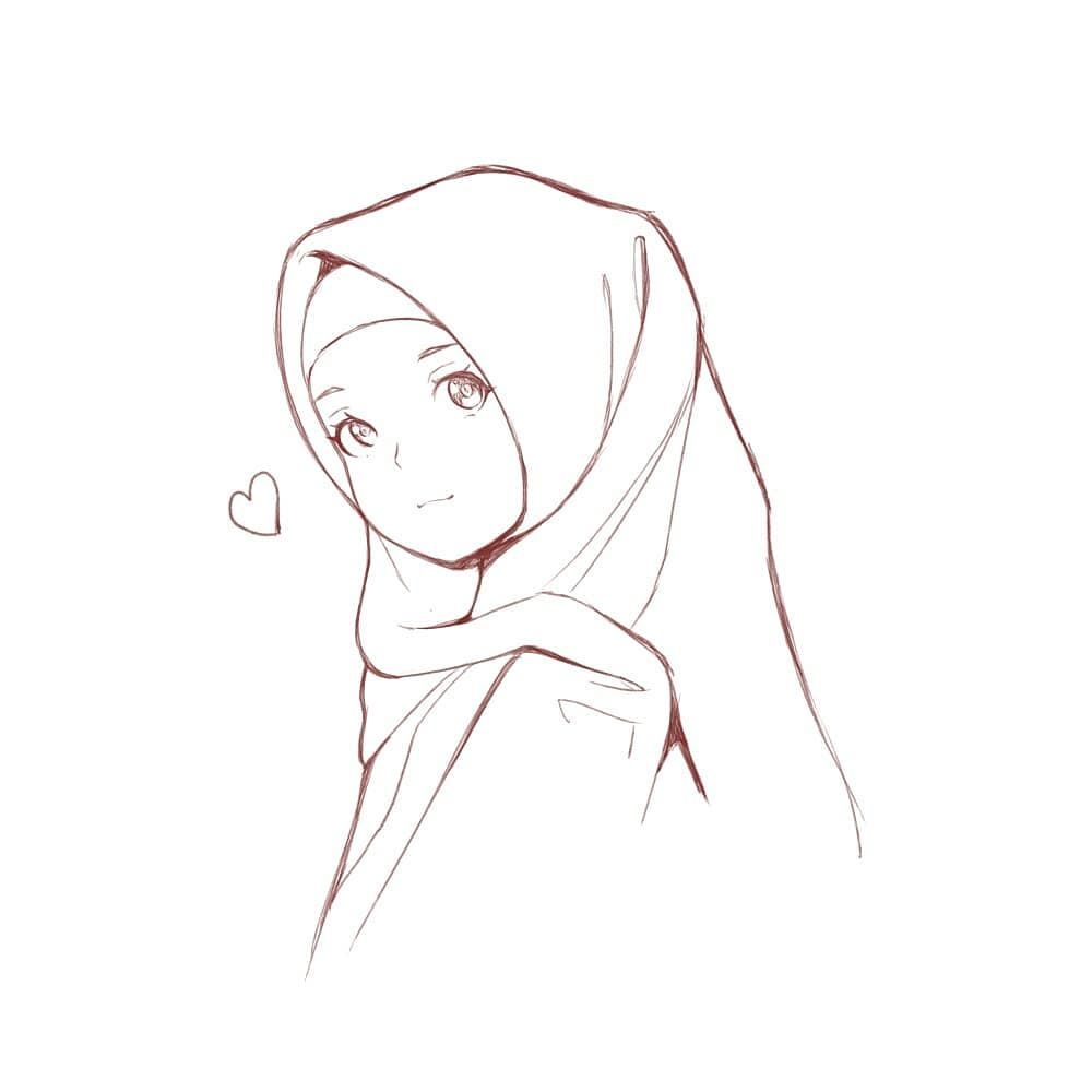 Detail Sketsa Gambar Orang Berhijab Yang Mudah Nomer 23