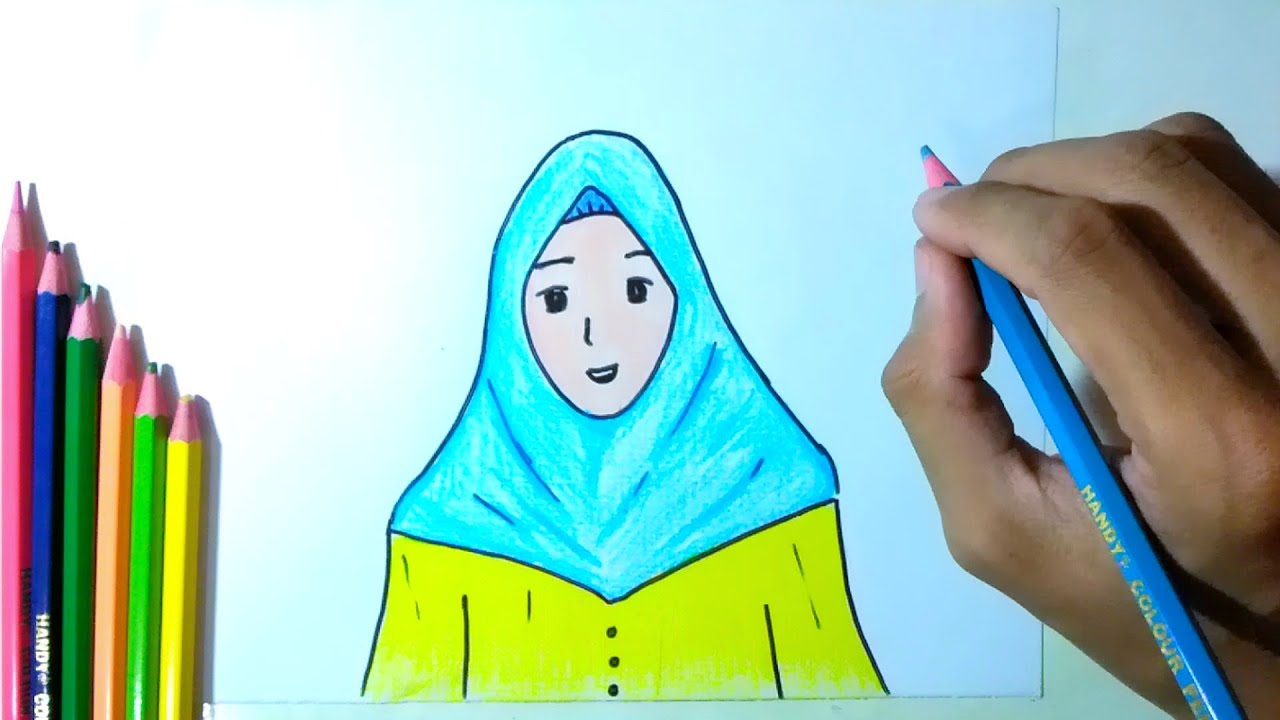 Detail Sketsa Gambar Orang Berhijab Yang Mudah Nomer 26