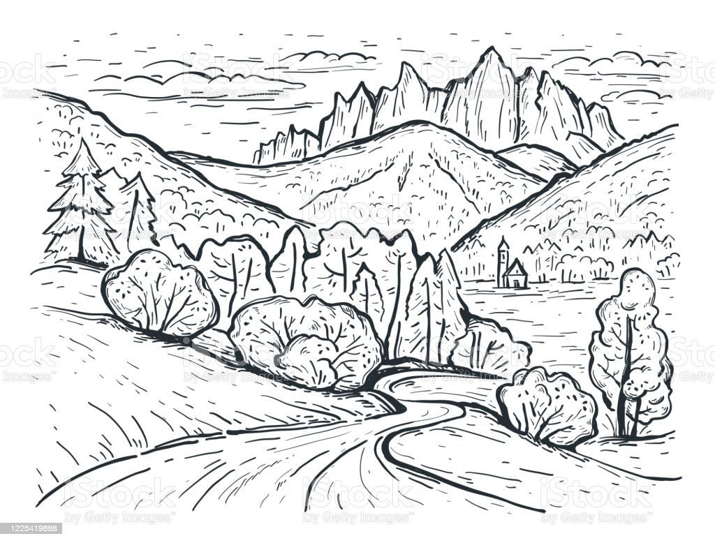 Detail Sketsa Gambar Pegunungan Nomer 55