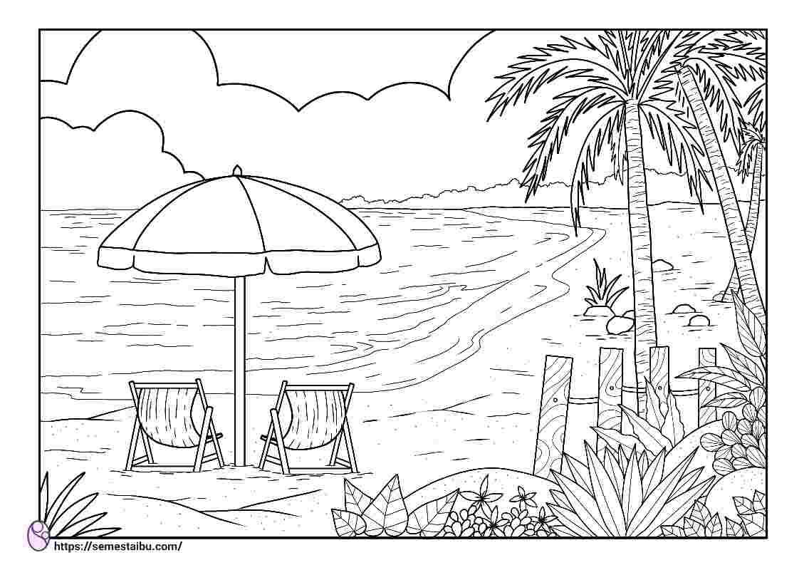 Detail Sketsa Gambar Pemandangan Pantai Nomer 45